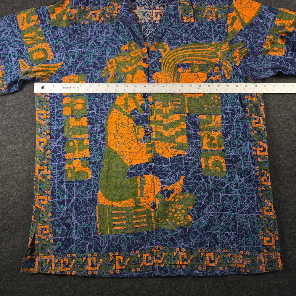 Vtg Button Down Camp Shirt Mexico Aztec Mayan Batik Graphic Print Men's XL - Picture 5 of 10